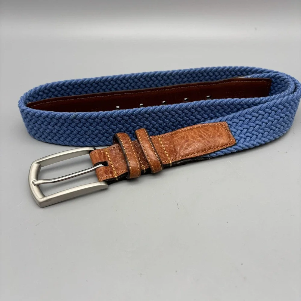 Torino Woven Belt Size 34 Blue Stretch Braid Woven Buckle And Leather USA
